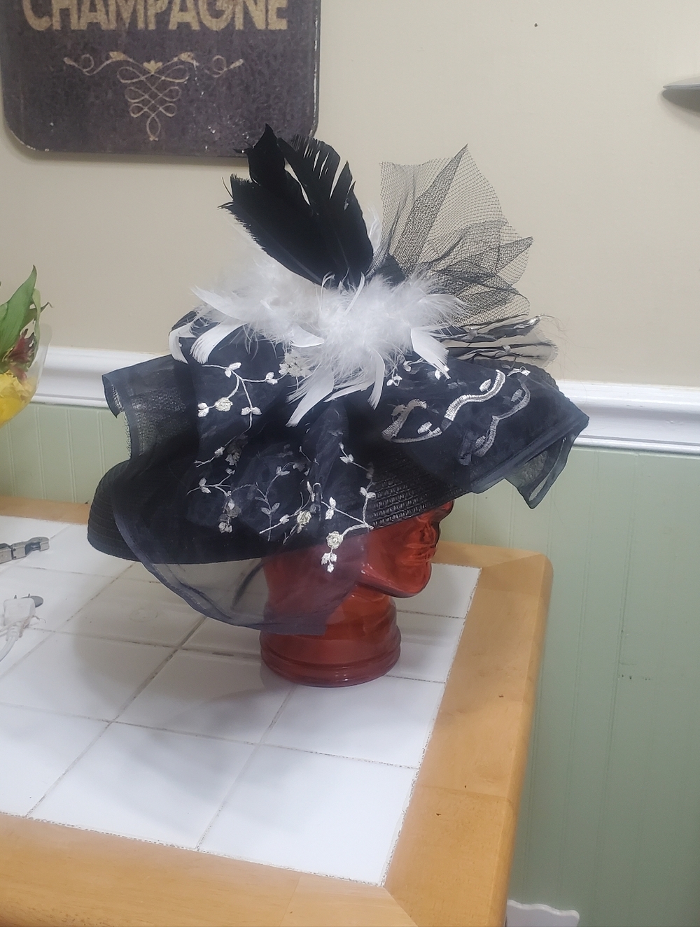 Elegant Black and White Feathered Dress Hat